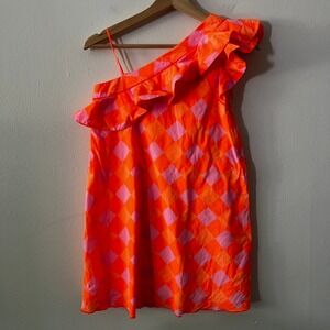 Little Marc Jaobs Cotton Ruffle Neck Shift Dress Orange Pink size 10
